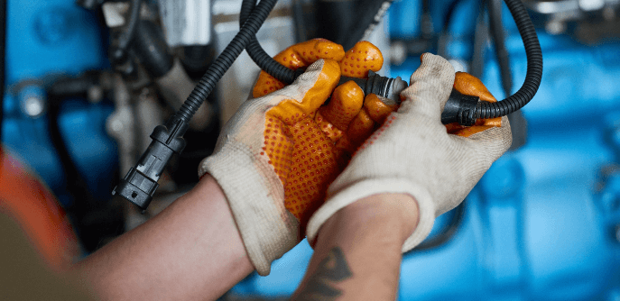 Schaffhouser technician running data cabling in industrial facility