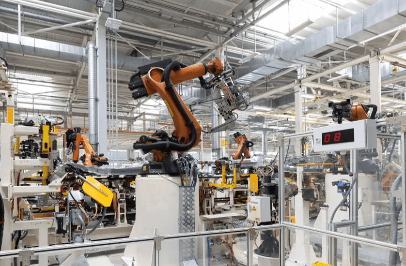 Automated robotic line in a modern manufacturing plant